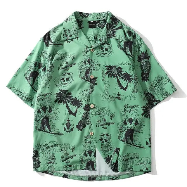Viscose Rayon Beach Cococnut Palm Shirt Green / M