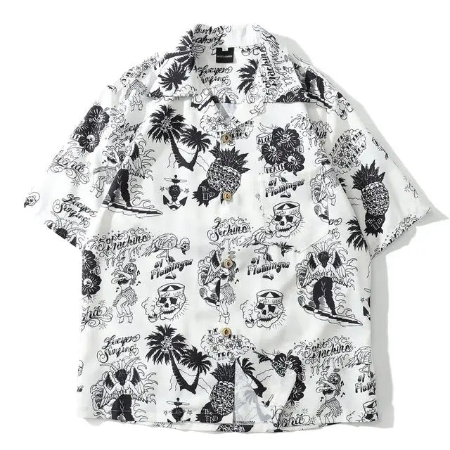 Viscose Rayon Beach Cococnut Palm Shirt White / M
