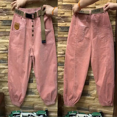 Waisted Button Solid Pants