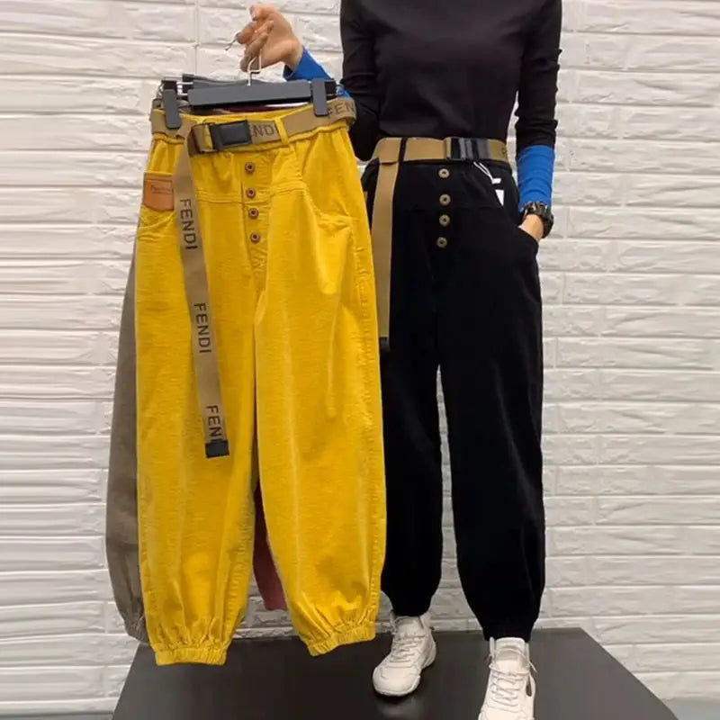 Waisted Button Solid Pants