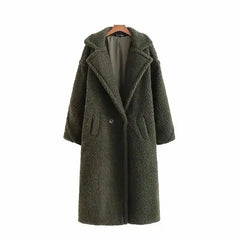 Warm Faux Fur Coat with Fashion Pockets Army Green / S