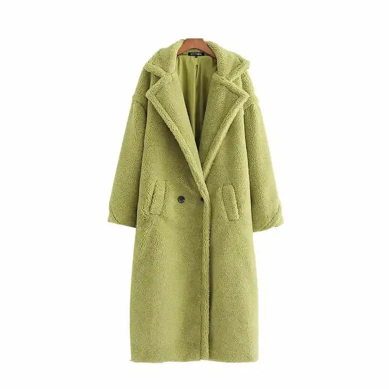 Warm Faux Fur Coat with Fashion Pockets Green / S