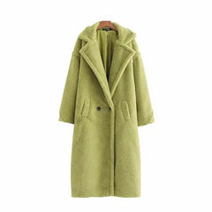 Warm Faux Fur Coat with Fashion Pockets Green / S