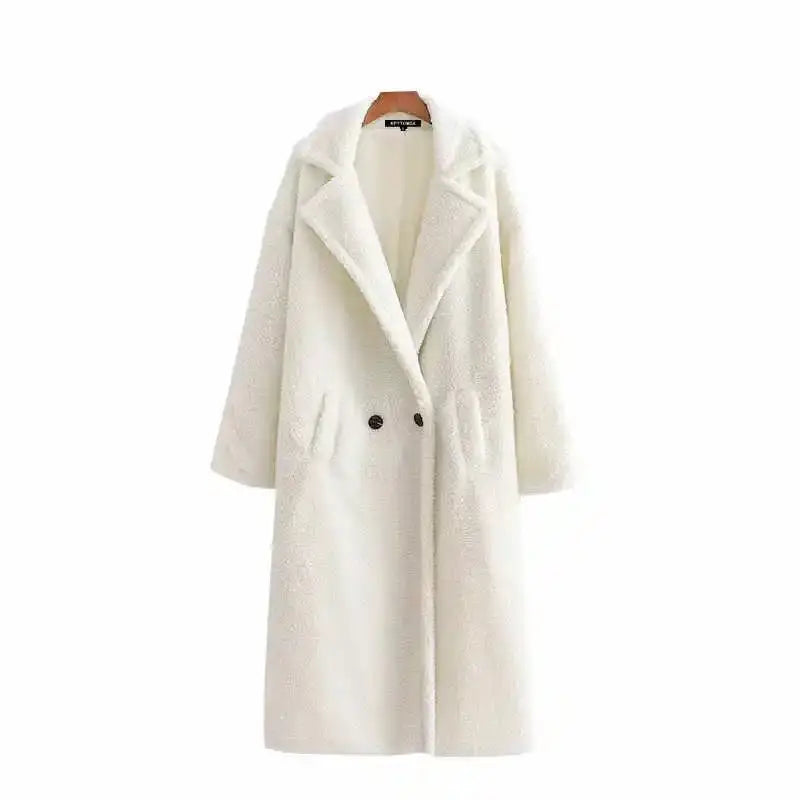 Warm Faux Fur Coat with Fashion Pockets White / S