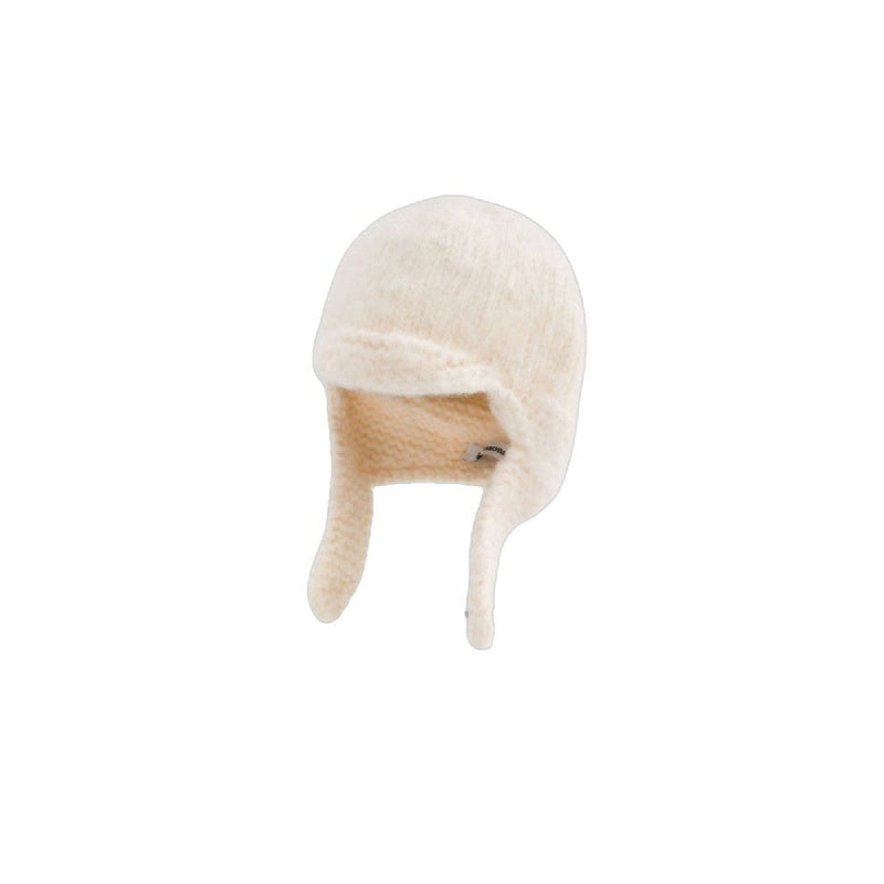 Warm Fluffy Fur Knit With Ear Flaps Beanie - Beige / One