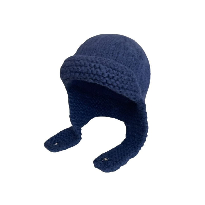 Warm Fluffy Fur Knit With Ear Flaps Beanie - Blue / One Size