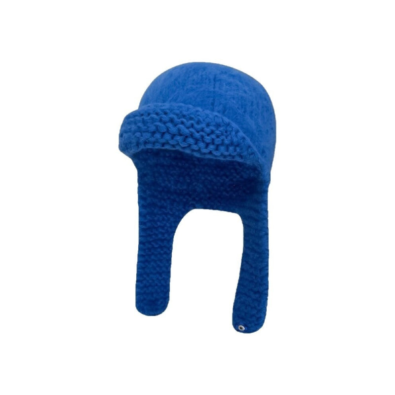 Warm Fluffy Fur Knit With Ear Flaps Beanie - Darck-Blue /