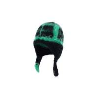 Thumbnail for Warm Fluffy Fur Knit With Ear Flaps Beanie - Green-BLack /