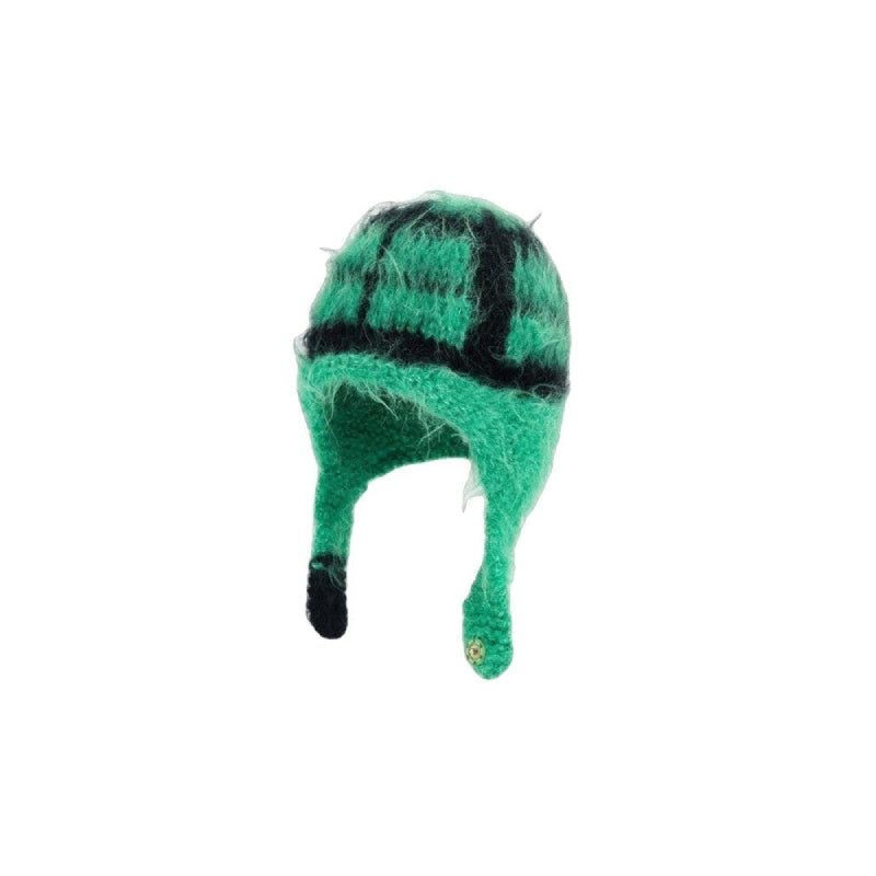 Warm Fluffy Fur Knit With Ear Flaps Beanie - Green / One