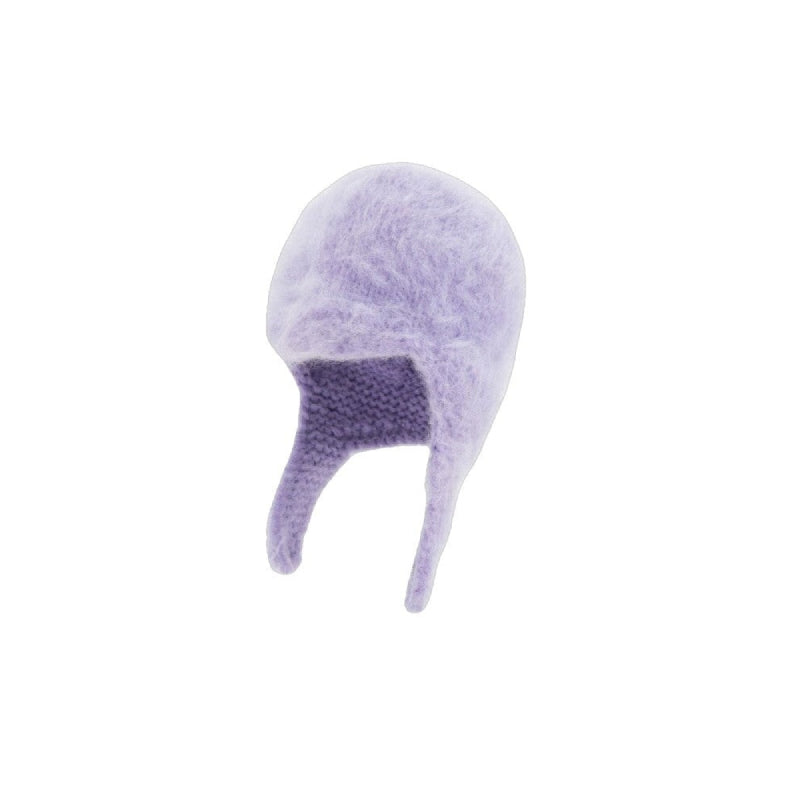 Warm Fluffy Fur Knit With Ear Flaps Beanie - Purple / One