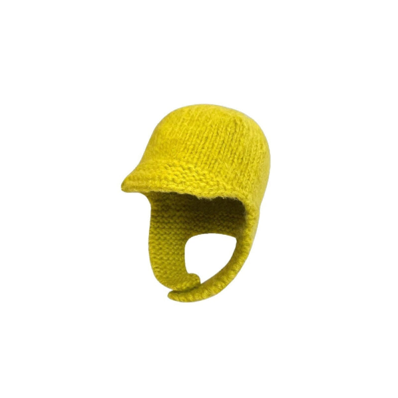 Warm Fluffy Fur Knit With Ear Flaps Beanie - Yellow / One