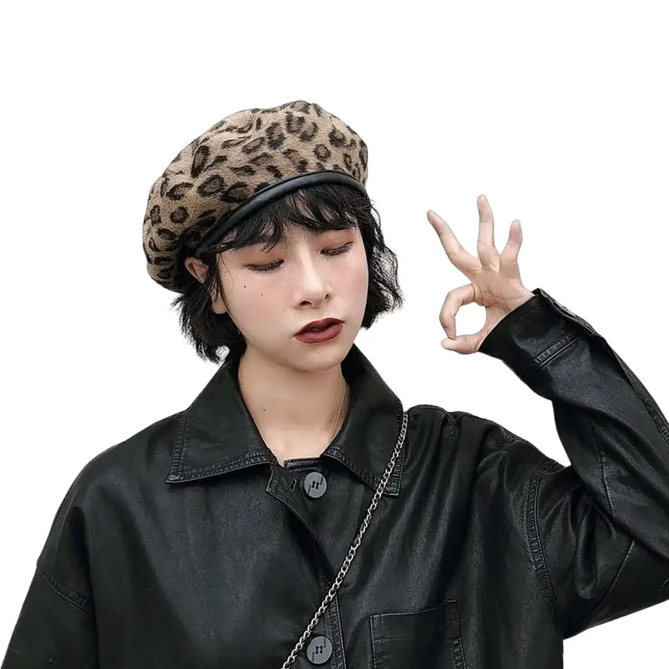 Warm Leopard Print Beret