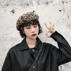 Warm Leopard Print Beret