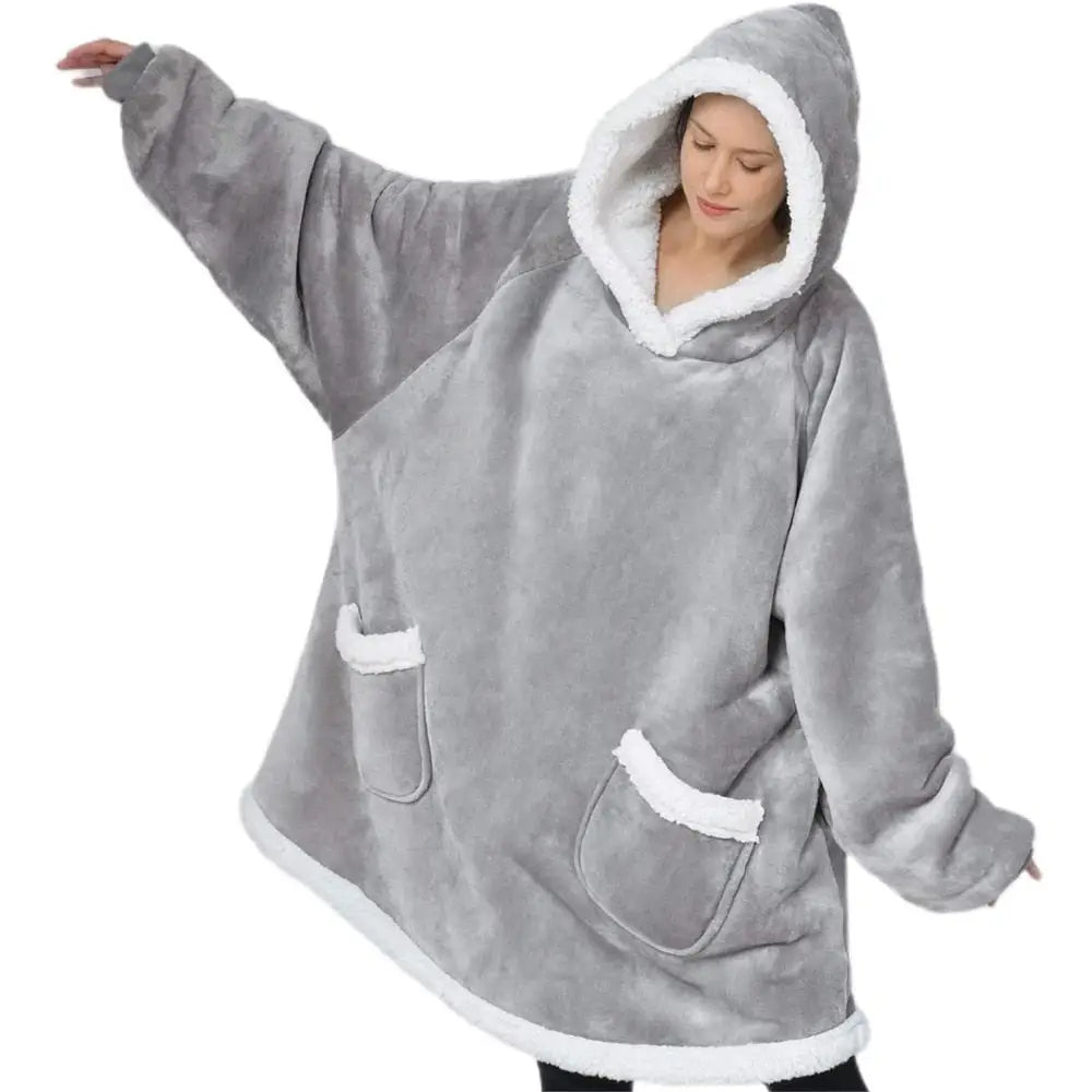 warm oversized winter hoodie - Gray / One Size - WINTER