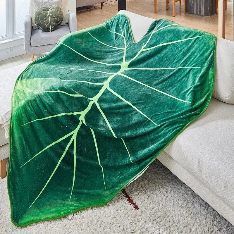 Warm Super Soft Giant Leaf Blanket - Green Pattern