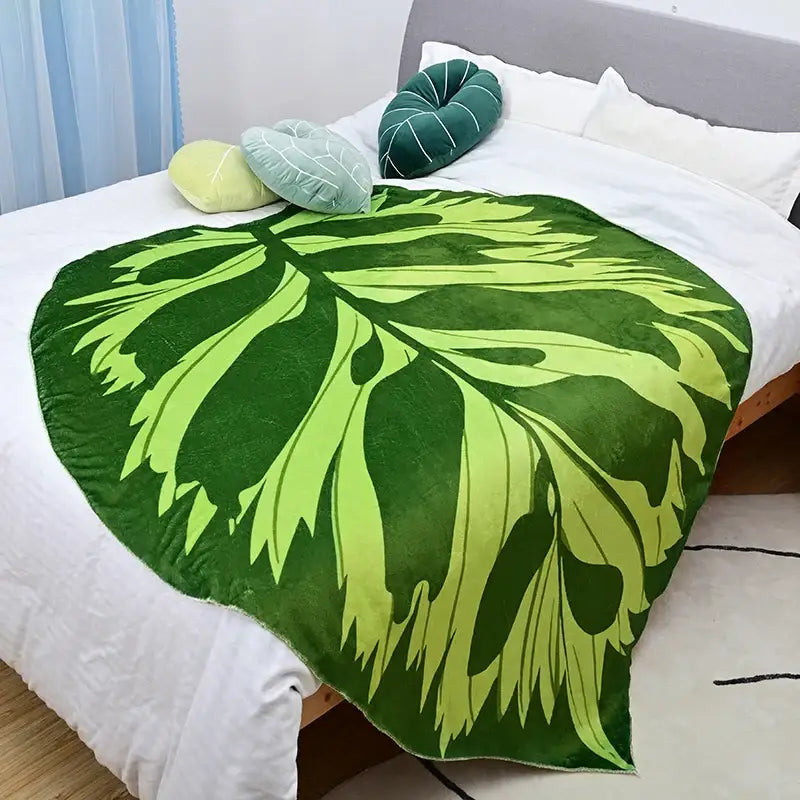 Warm Super Soft Giant Leaf Blanket - Green Pattern B