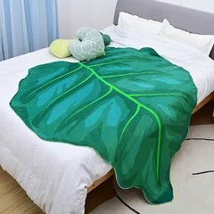 Warm Super Soft Giant Leaf Blanket - Green Pattern C