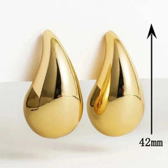 Water Drop Plated Stainless Steel Earrings Gold 4.2 cm