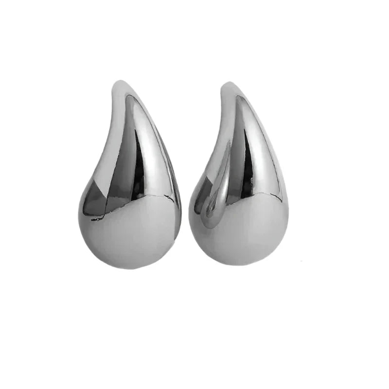 Water Drop Plated Stainless Steel Earrings Silver 2.5 cm