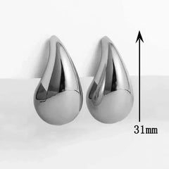 Water Drop Plated Stainless Steel Earrings Silver 3.1 cm