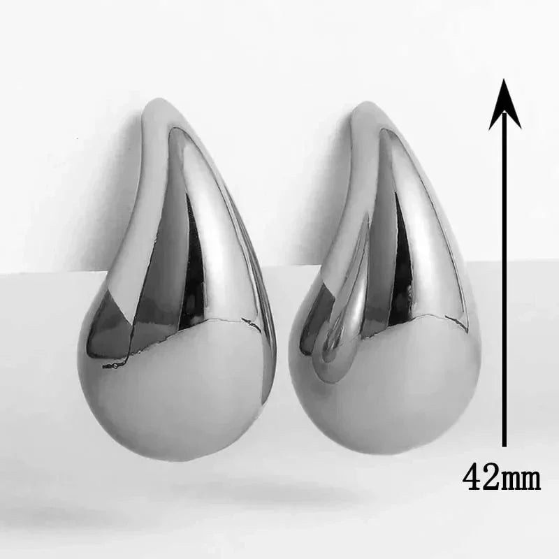 Water Drop Plated Stainless Steel Earrings Silver 42 cm