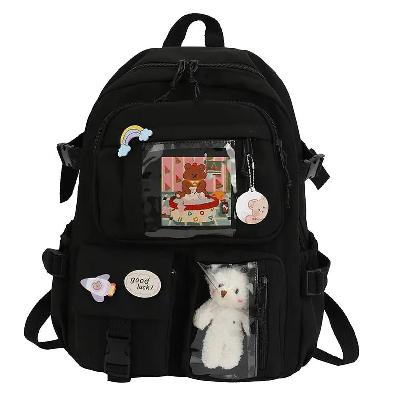 Waterproof Cute Teddy Bear School Backpack for Laptop Black