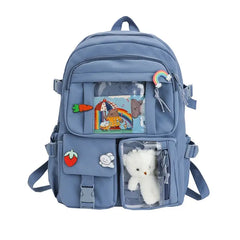 Waterproof Cute Teddy Bear School Backpack for Laptop Blue