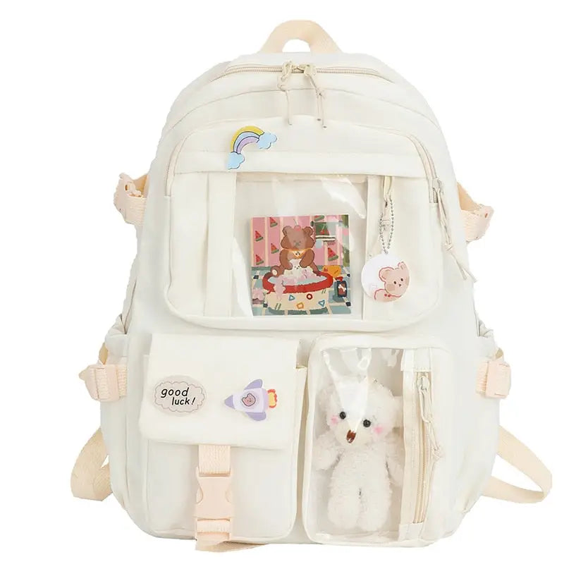 Waterproof Cute Teddy Bear School Backpack for Laptop White