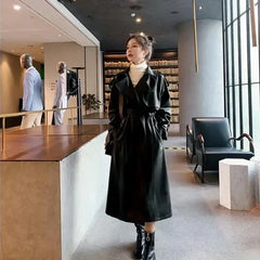 Waterproof PU Leather Trench Coat