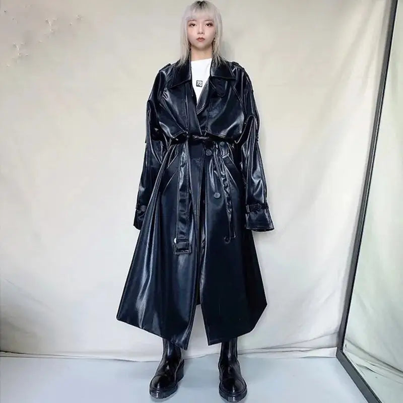 Waterproof Shiny Oversized Long Patent Leather Coat