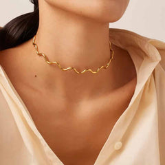 Wave Round Stainless Steel Plated Choker Necklace Gold