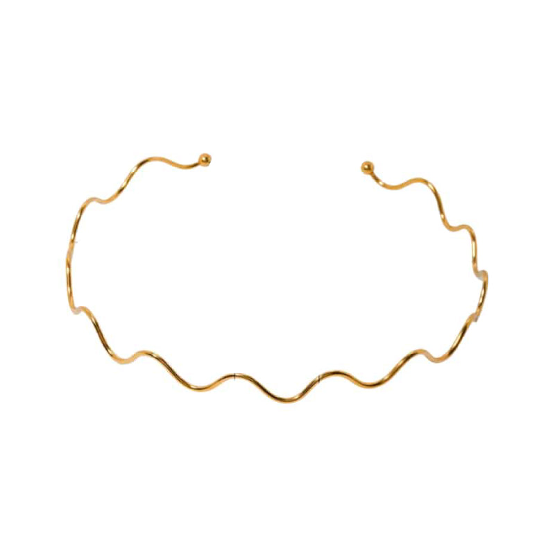 Wave Round Stainless Steel Plated Choker Necklace Gold