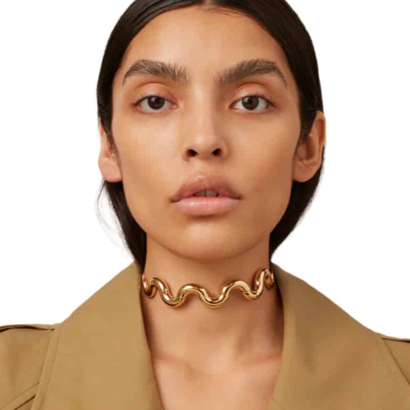 Wave Round Stainless Steel Plated Choker Necklace Gold