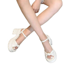 Grunge Platform PU Leather Ankle Strap - Sandals