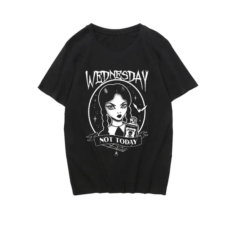 Wednesday NOT TODAY Printed Graphic T-shirt - Black / M