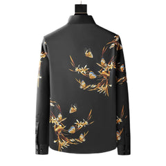 White And Black Butterfly Print Long Sleeve Shirt