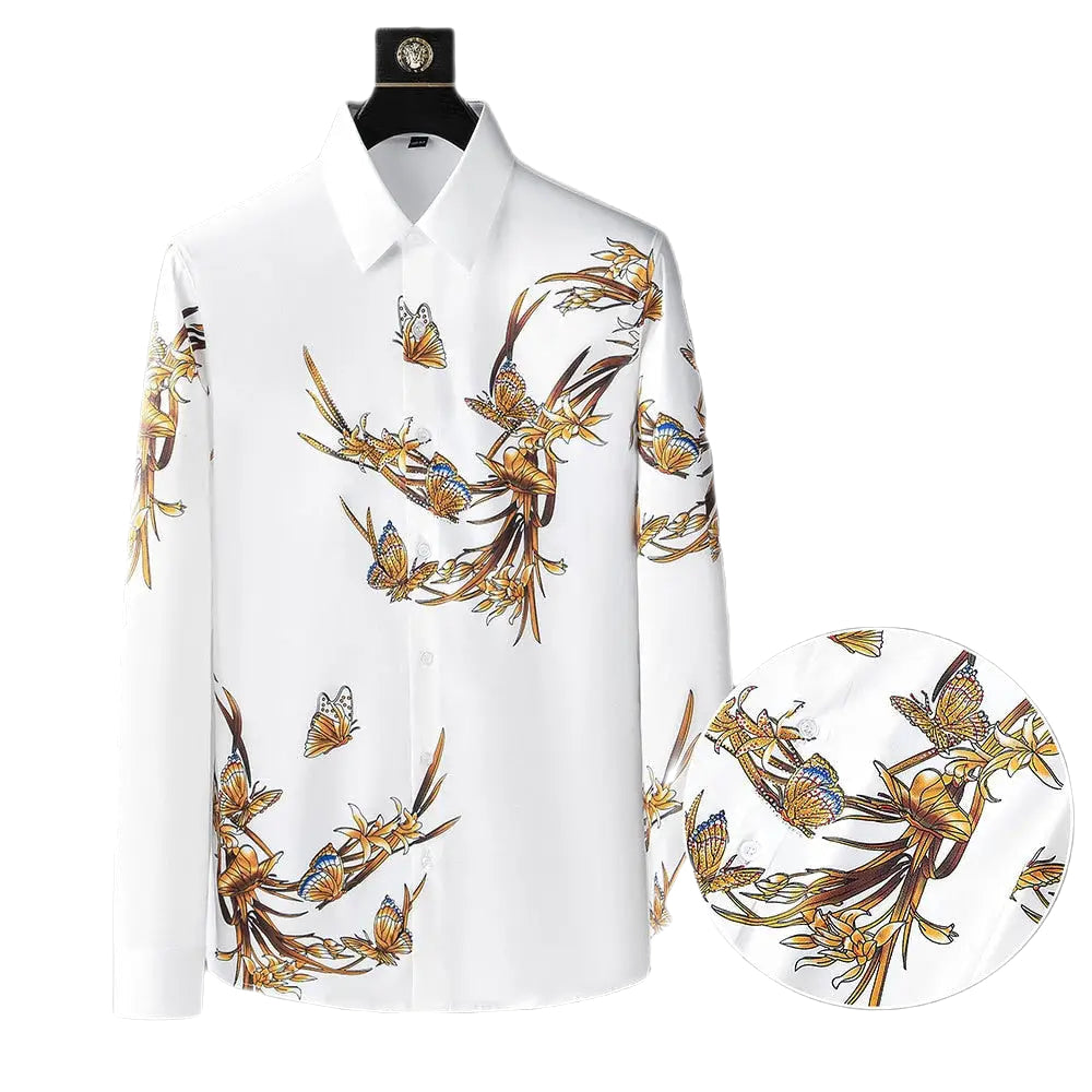 White And Black Butterfly Print Long Sleeve Shirt