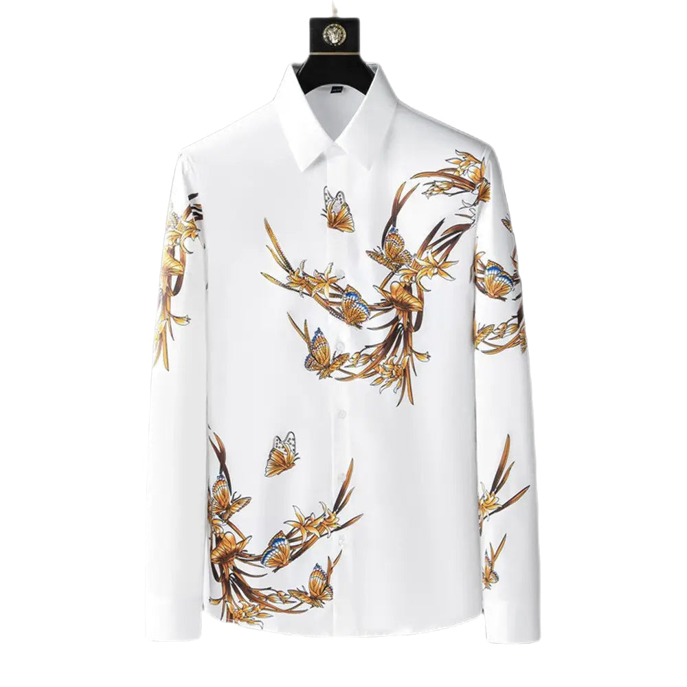 White And Black Butterfly Print Long Sleeve Shirt