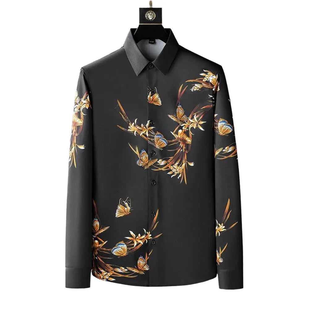 White And Black Butterfly Print Long Sleeve Shirt - XS
