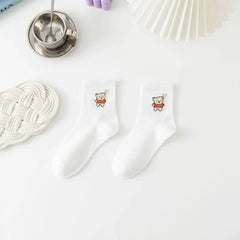 White And Fancy Cotton Socks - White-Bear / One Size
