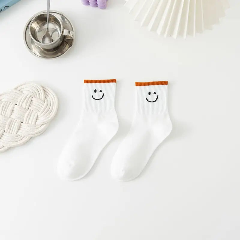 White And Fancy Cotton Socks - White-Heart A / One Size