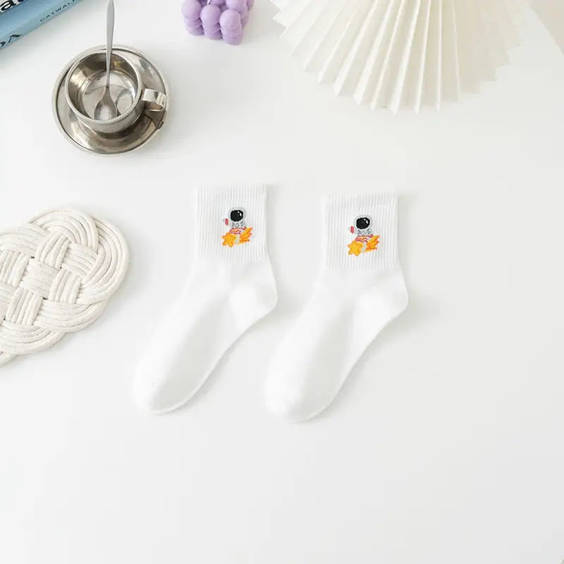 White And Fancy Cotton Socks