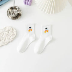 White And Fancy Cotton Socks - White-Star / One Size
