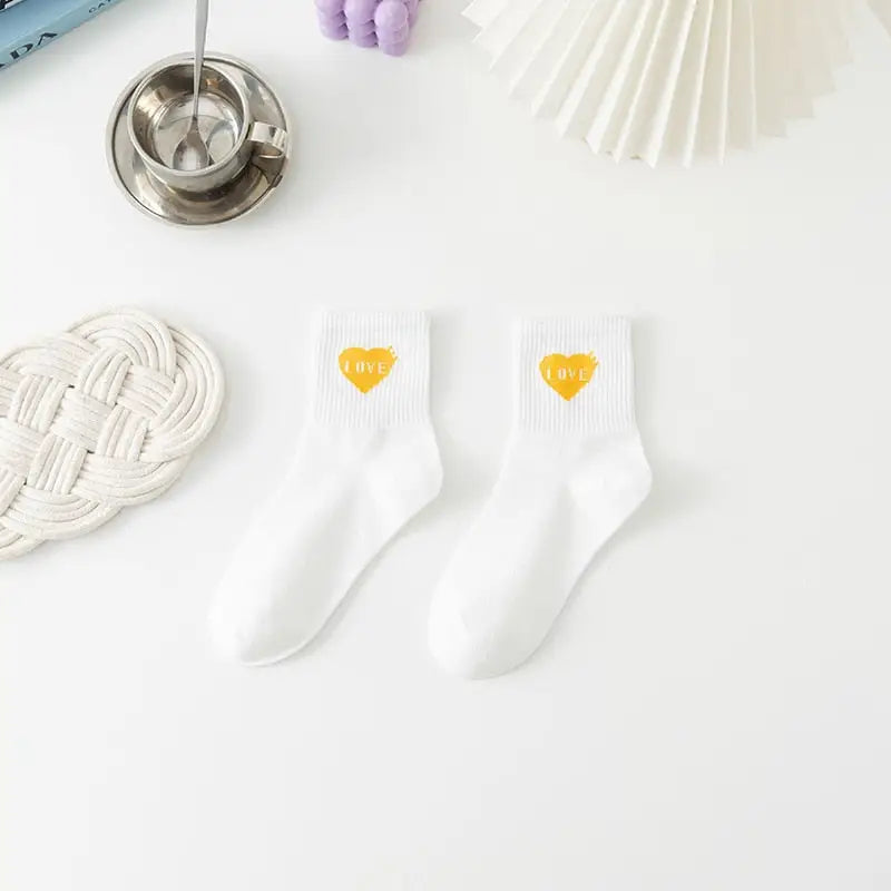 White And Fancy Cotton Socks - Yellow / One Size