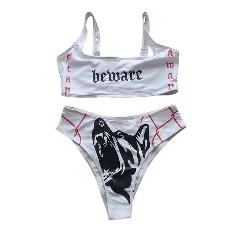 White Beware Wolf Bikini - S