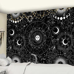 White Black Sun Moon Mandala Starry Sky Tapestry Wall