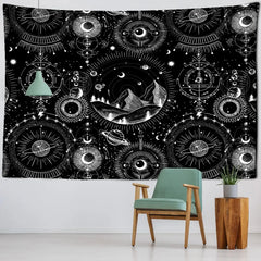 White Black Sun Moon Mandala Starry Sky Tapestry Wall