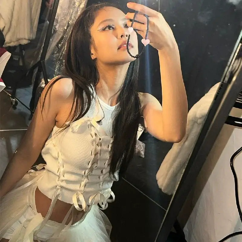 White Front Cross Bow Crop Top