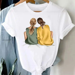 White Funny Cartoon Print T Shirt for Men and Women