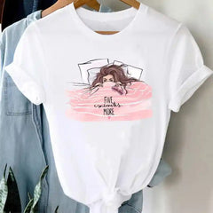 White Funny Cartoon Print T Shirt for Men and Women Bed / S
